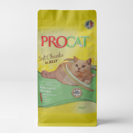 procat wet food chunks with cod & shrimps in jelly for adult cats 100gr