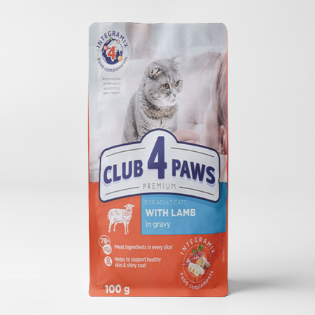 club 4 paws wet food  with lamb in gravy for adult cats 100gr