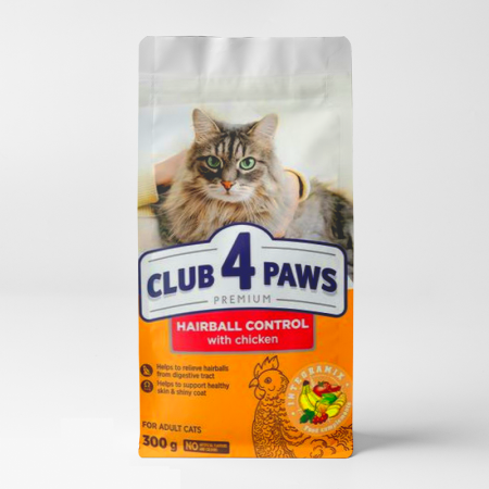 club 4 paws hairball control dry food with chicken for adult cats 300gr