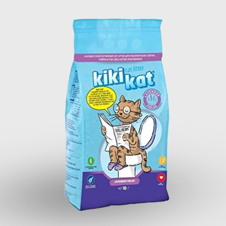 Kiki Kat white bentonite clumping cat litter lavender field scent 10L