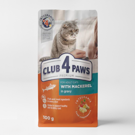 club 4 paws wet food with mackerel in gravy for adult cats 100gr