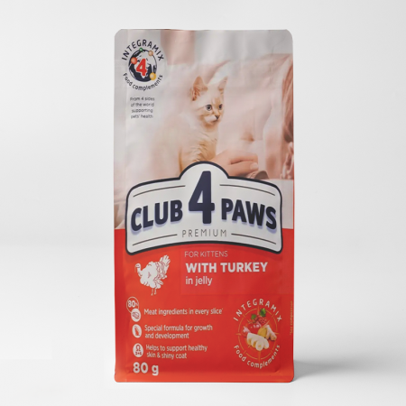 club 4 paws wet food with turkey in jelly for adult cats 80gr