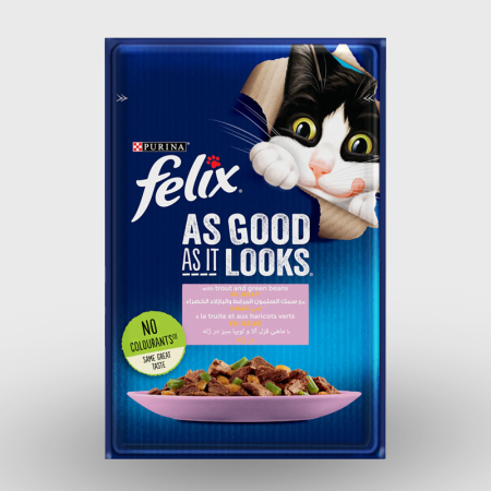 purina felix as good as it looks wet food with trout and green beans in jelly for adult cats 85gr