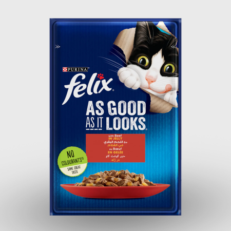 purina felix as good as it looks wet food with beef in jelly for adult cats 85gr