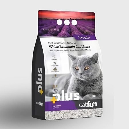 cat fun plus organic white bentonite clumping litter lavender scent 10L