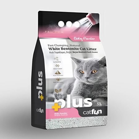 cat fun plus organic white bentonite clumping litter baby powder scent 5L