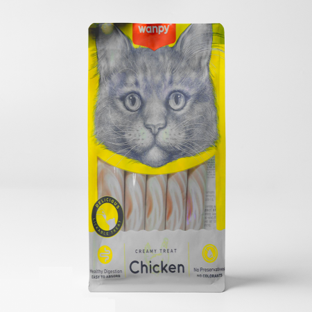 wanpy creamy chicken & crab cat treats 5*14 gr