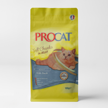 procat wet food chunks with duck in jelly for adult cats 100gr