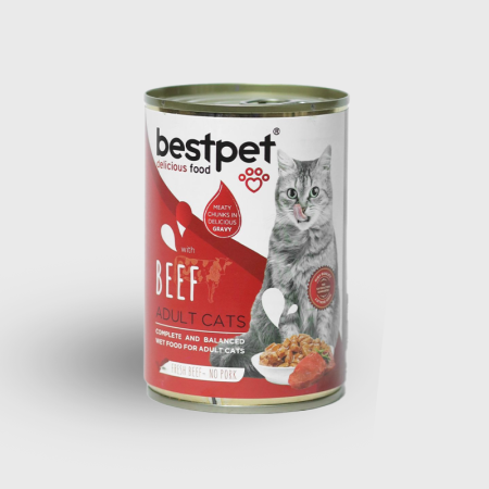 bestpet wet food chunks with beef in jelly for adult cats 400gr