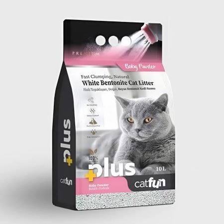 cat fun plus organic white bentonite clumping litter baby powder scent 10L