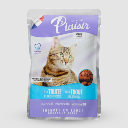 les Repas plaisir wet food chunks with trout & shrimp in gravy for adult cats 100gr