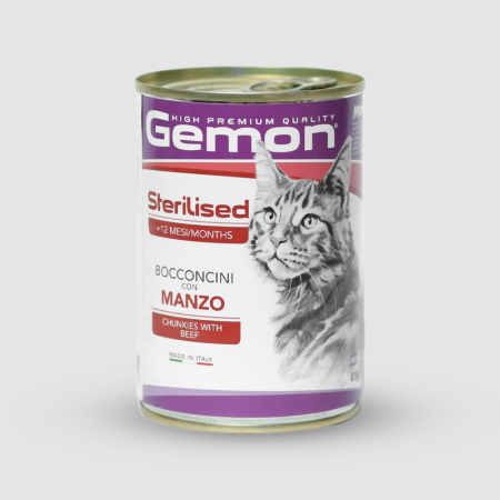 Gemon Sterilised Cat Food – Beef Chunks (415g)